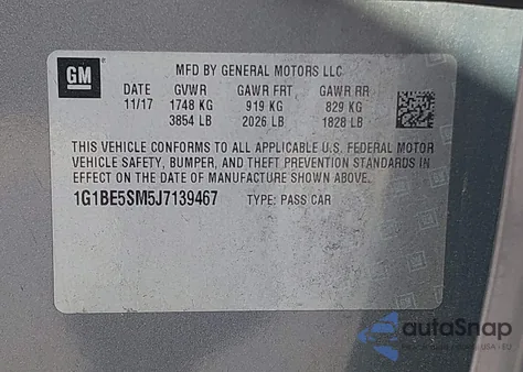 2018 Chevrolet Cruze Lt Auto z USA, uszkodzony, nr VIN 1G1BE5SM5J7139467